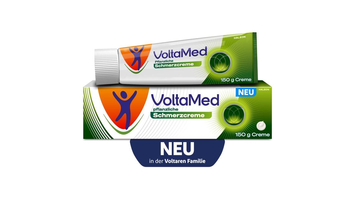 NEU in der Voltaren Familie:<br>VoltaMed pflanzliche Schmerzcreme<br>Stark bei Schmerzen, aber natürlich!